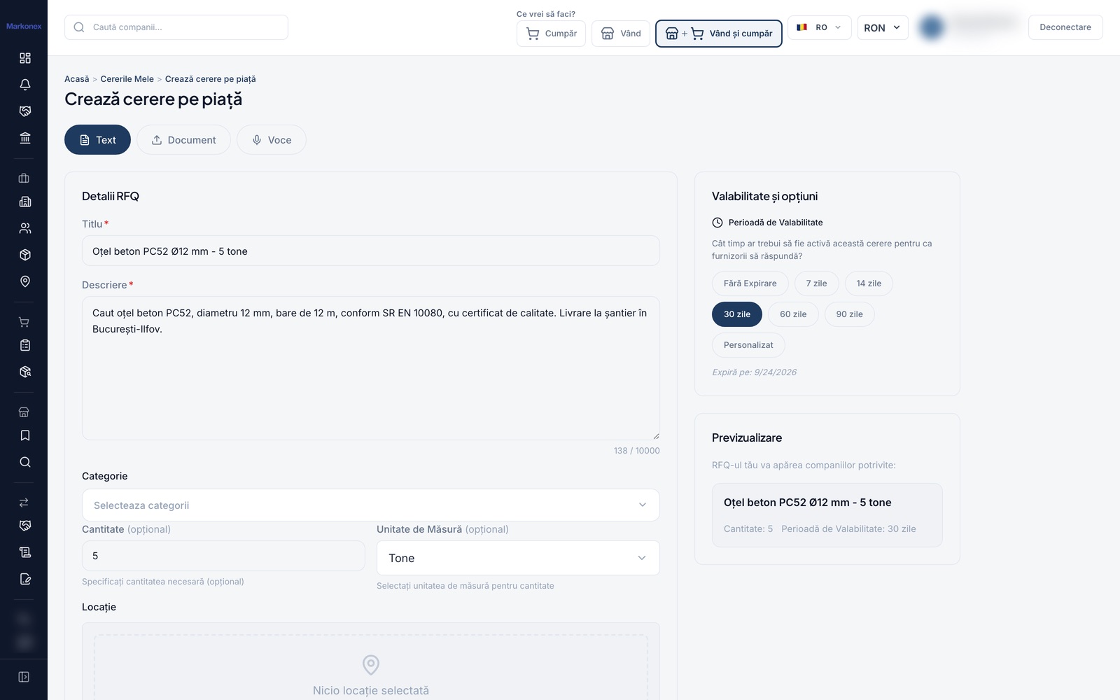 Markonex - Request for quotation